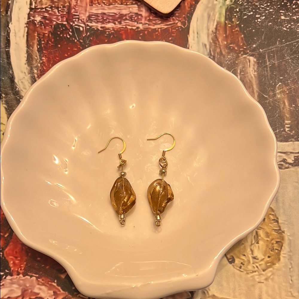 Gold Leaf Dangle Earrings with French Hooks